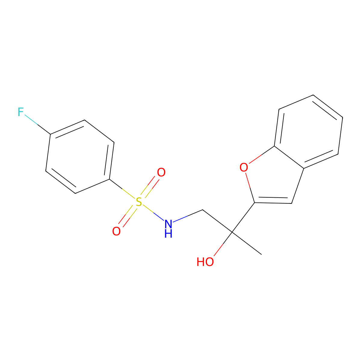 N-(2-(benzofuran-2-yl)-2-hydroxypropyl)-4-fluorobenzenesulfonamide molecular structure, CAS 2034441-80-8