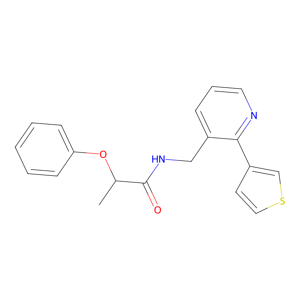 2-phenoxy-N-{[2-(thiophen-3-yl)pyridin-3-yl]methyl}propanamide molecular structure, CAS 2034441-85-3