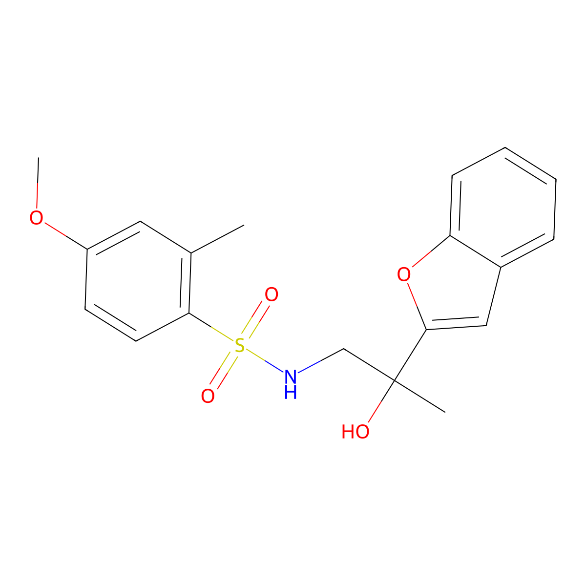 N-(2-(benzofuran-2-yl)-2-hydroxypropyl)-4-methoxy-2-methylbenzenesulfonamide molecular structure, CAS 2034441-88-6