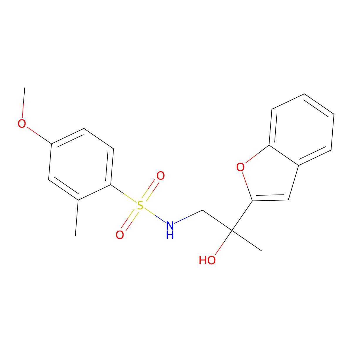 N-(2-(benzofuran-2-yl)-2-hydroxypropyl)-4-methoxy-2-methylbenzenesulfonamide molecular structure, CAS 2034441-88-6