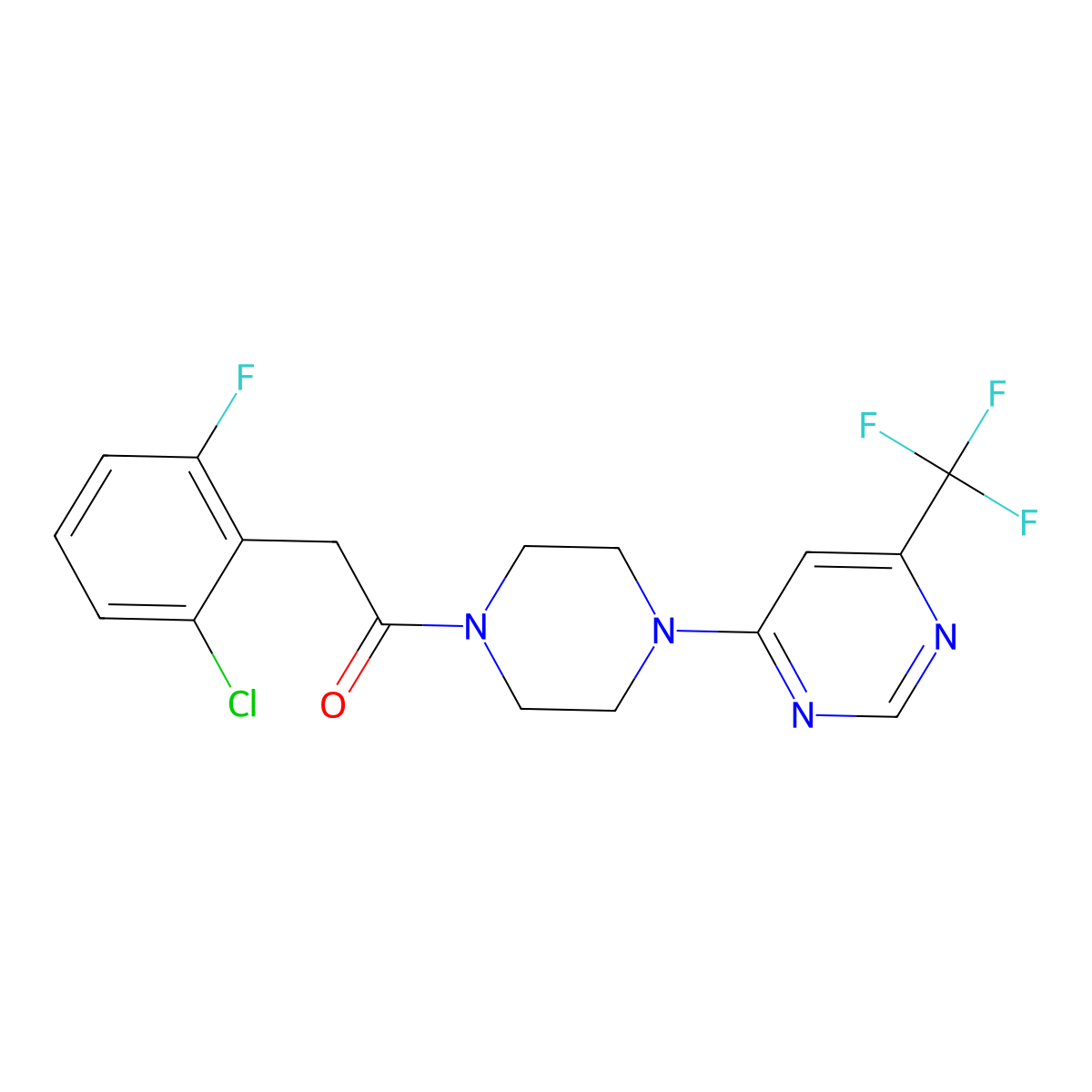 2-(2-Chloro-6-fluorophenyl)-1-(4-(6-(trifluoromethyl)pyrimidin-4-yl)piperazin-1-yl)ethanone molecular structure, CAS 2034441-89-7