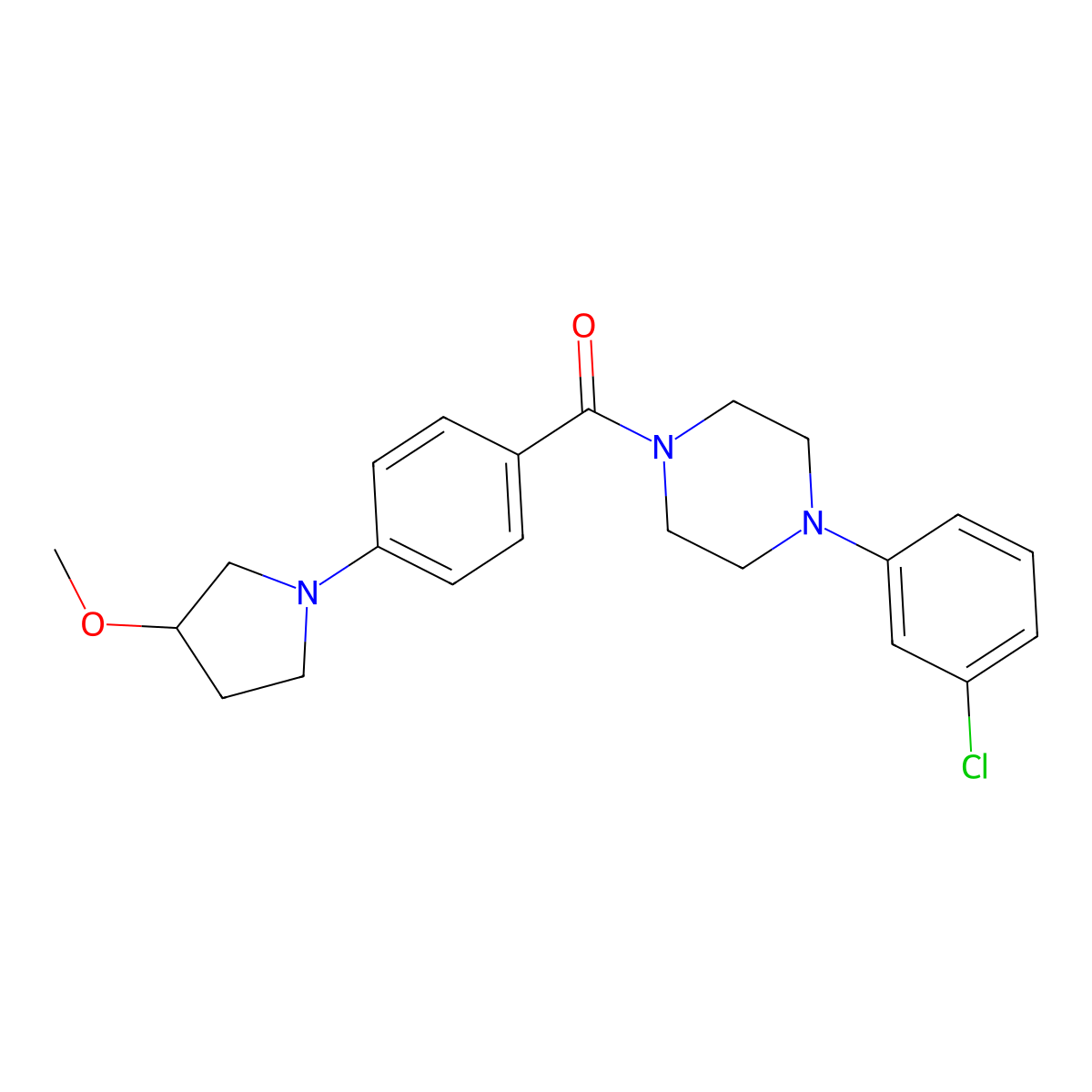 (4-(3-Chlorophenyl)piperazin-1-yl)(4-(3-methoxypyrrolidin-1-yl)phenyl)methanone molecular structure, CAS 2034441-96-6