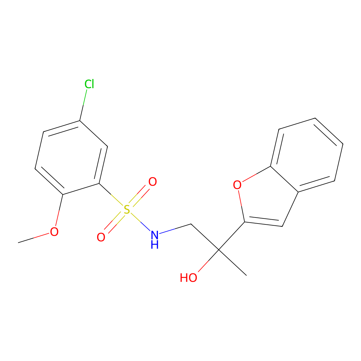 N-(2-(benzofuran-2-yl)-2-hydroxypropyl)-5-chloro-2-methoxybenzenesulfonamide molecular structure, CAS 2034441-97-7
