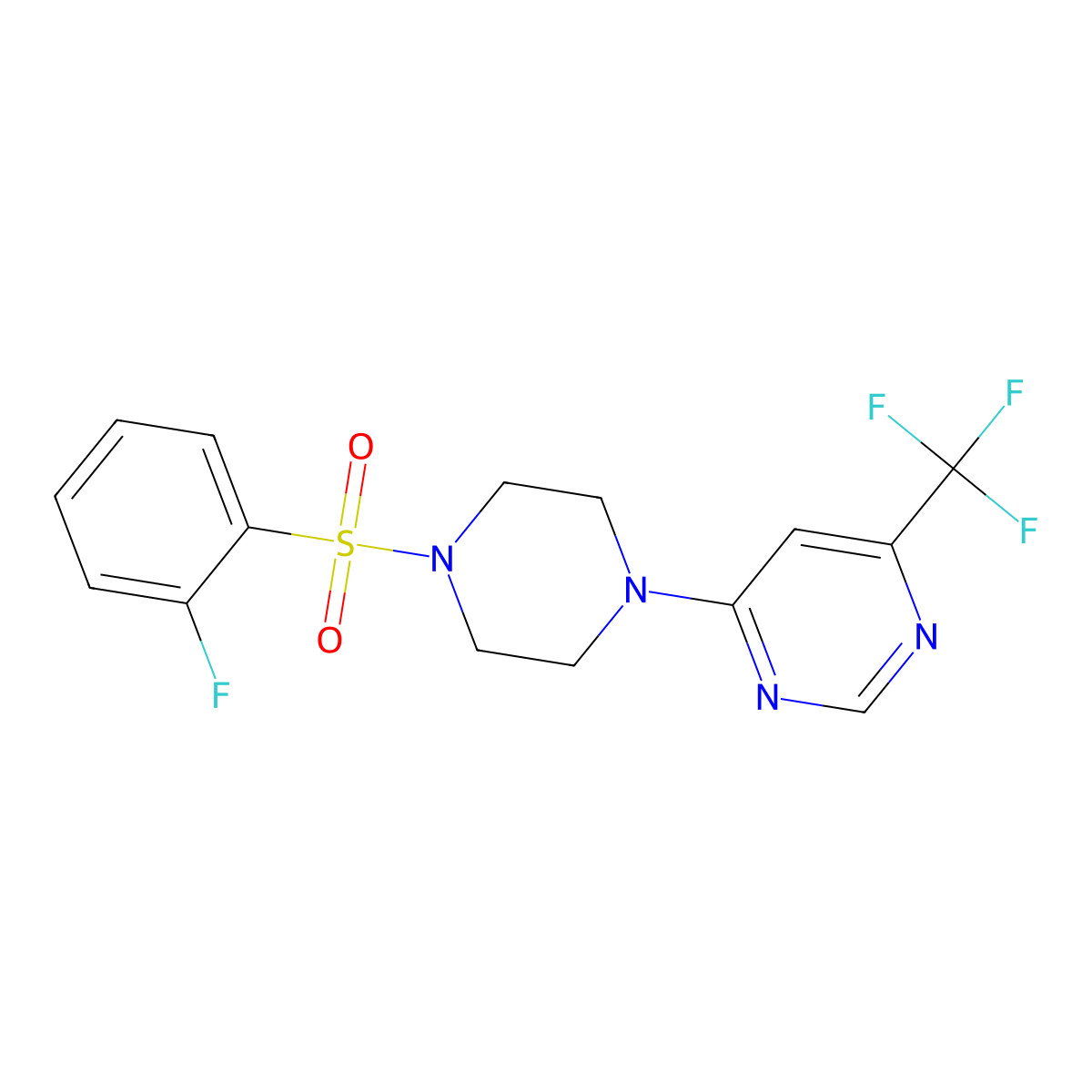 4-(4-((2-Fluorophenyl)sulfonyl)piperazin-1-yl)-6-(trifluoromethyl)pyrimidine molecular structure, CAS 2034441-99-9