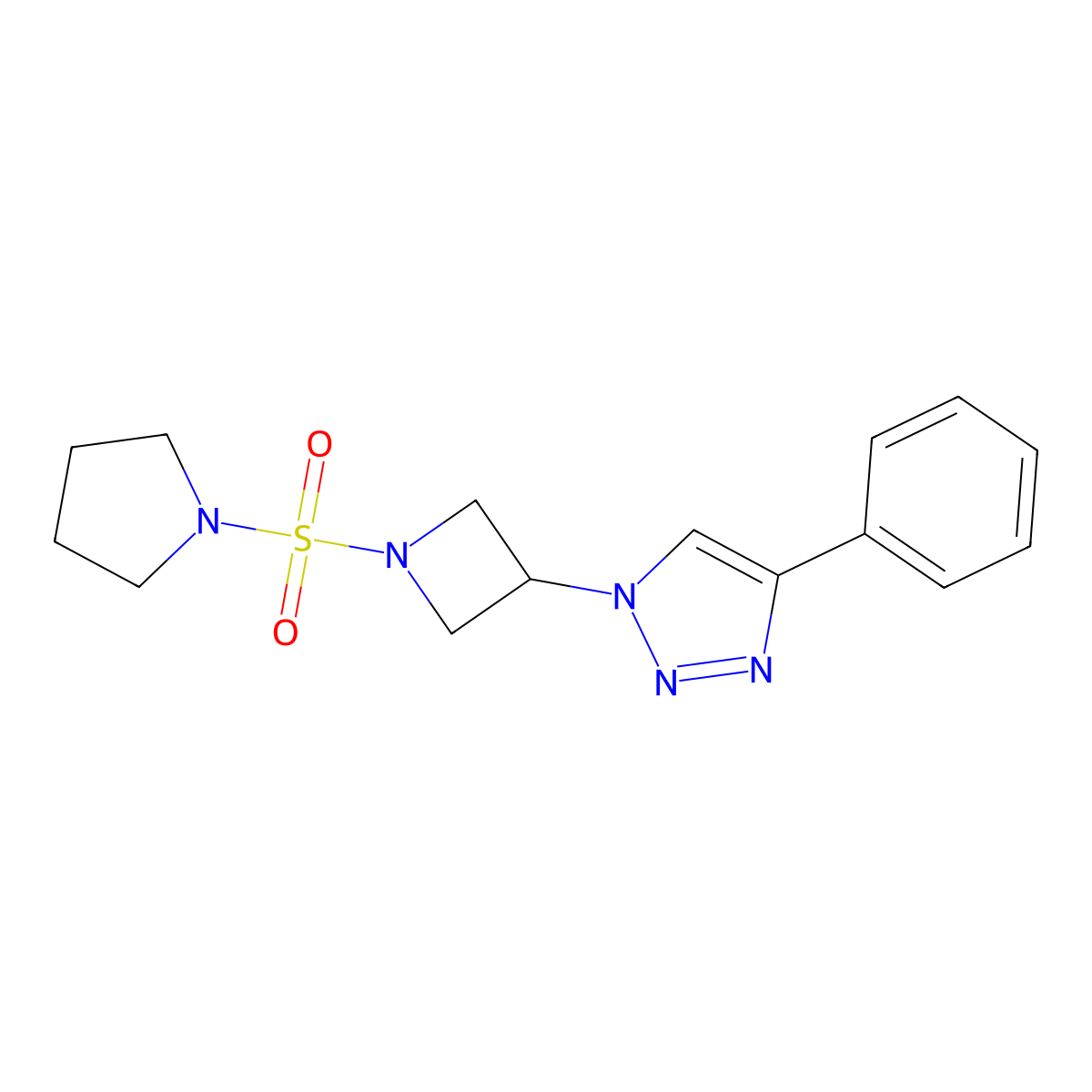 4-phenyl-1-(1-(pyrrolidin-1-ylsulfonyl)azetidin-3-yl)-1H-1,2,3-triazole molecular structure, CAS 2034442-00-5