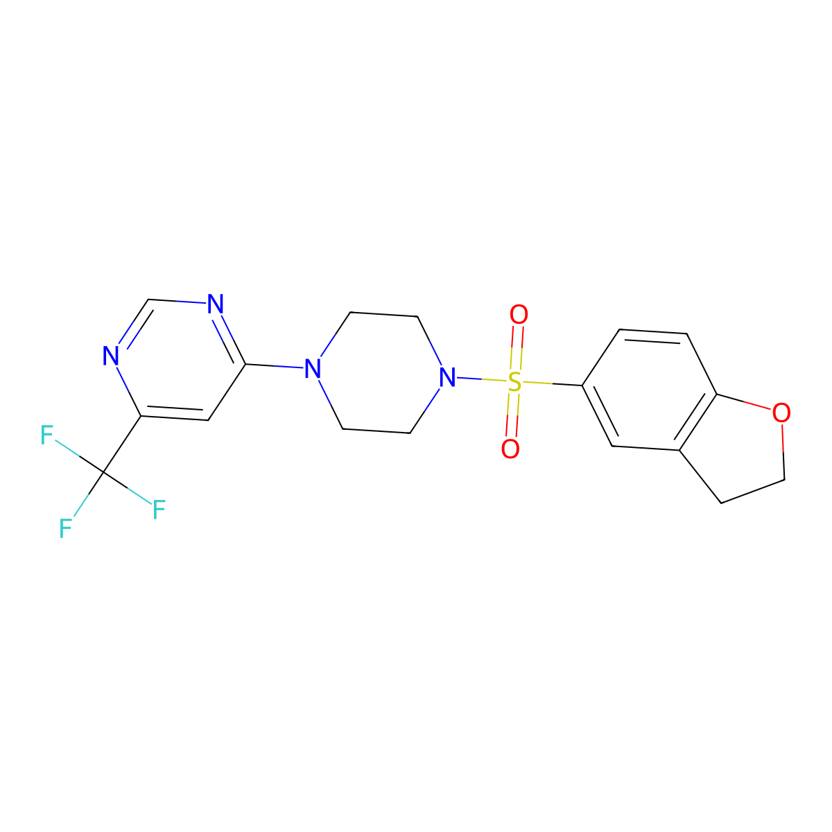 4-(4-((2,3-Dihydrobenzofuran-5-yl)sulfonyl)piperazin-1-yl)-6-(trifluoromethyl)pyrimidine molecular structure, CAS 2034442-04-9
