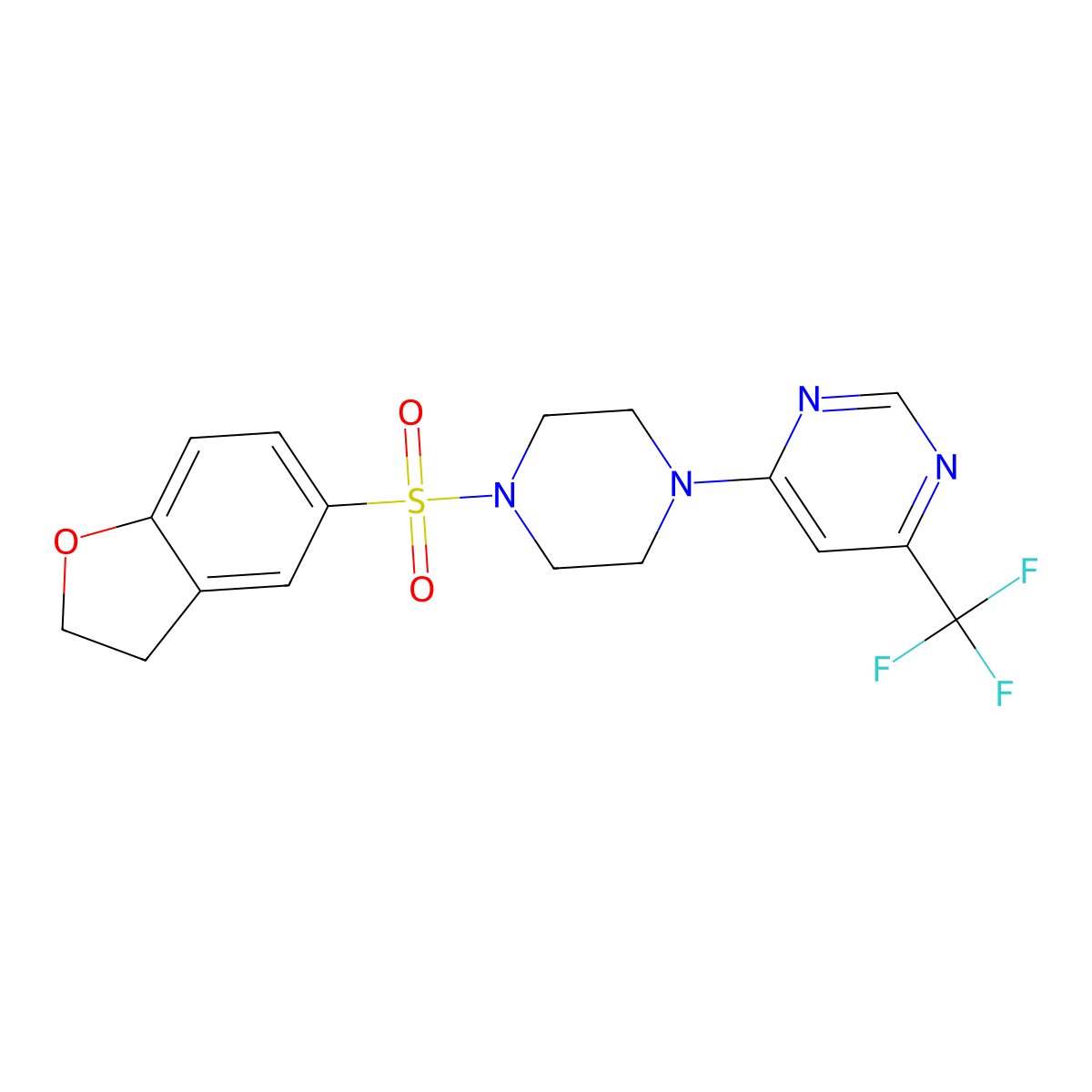 4-(4-((2,3-Dihydrobenzofuran-5-yl)sulfonyl)piperazin-1-yl)-6-(trifluoromethyl)pyrimidine molecular structure, CAS 2034442-04-9