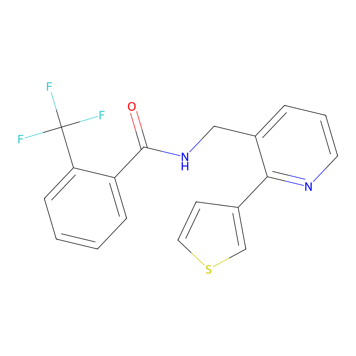 N-((2-(thiophen-3-yl)pyridin-3-yl)methyl)-2-(trifluoromethyl)benzamide molecular structure, CAS 2034442-06-1