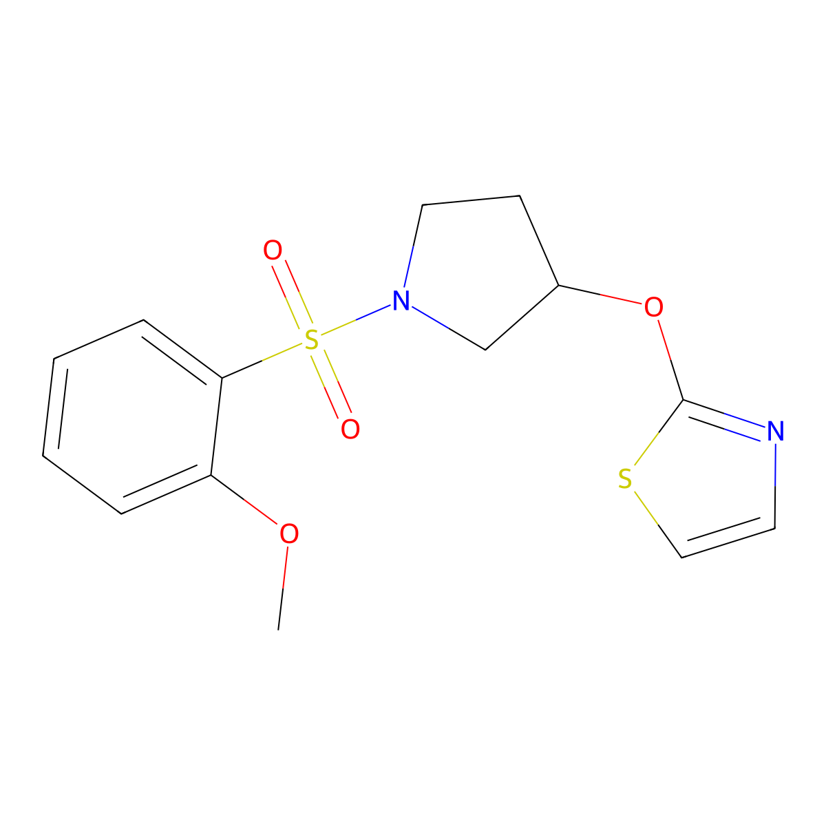 2-((1-((2-Methoxyphenyl)sulfonyl)pyrrolidin-3-yl)oxy)thiazole molecular structure, CAS 2034442-14-1