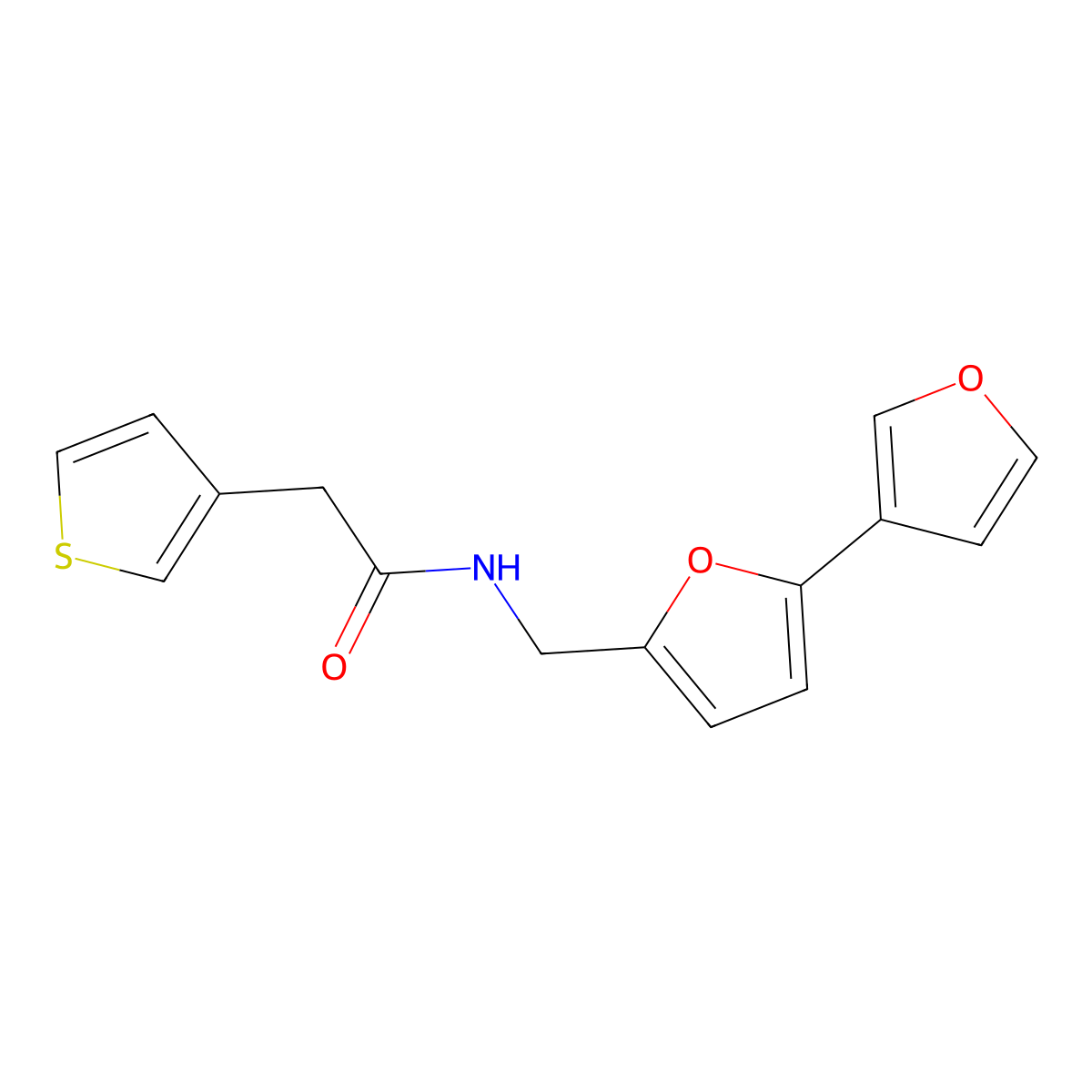 N-([2,3'-bifuran]-5-ylmethyl)-2-(thiophen-3-yl)acetamide molecular structure, CAS 2034442-20-9