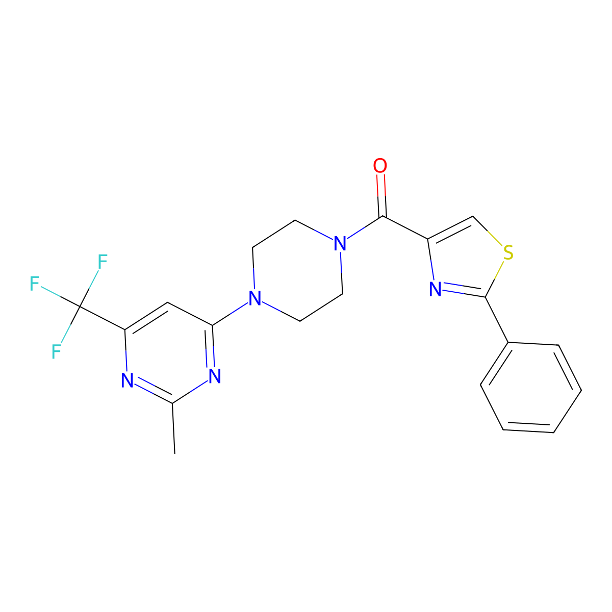 (4-(2-Methyl-6-(trifluoromethyl)pyrimidin-4-yl)piperazin-1-yl)(2-phenylthiazol-4-yl)methanone molecular structure, CAS 2034442-22-1