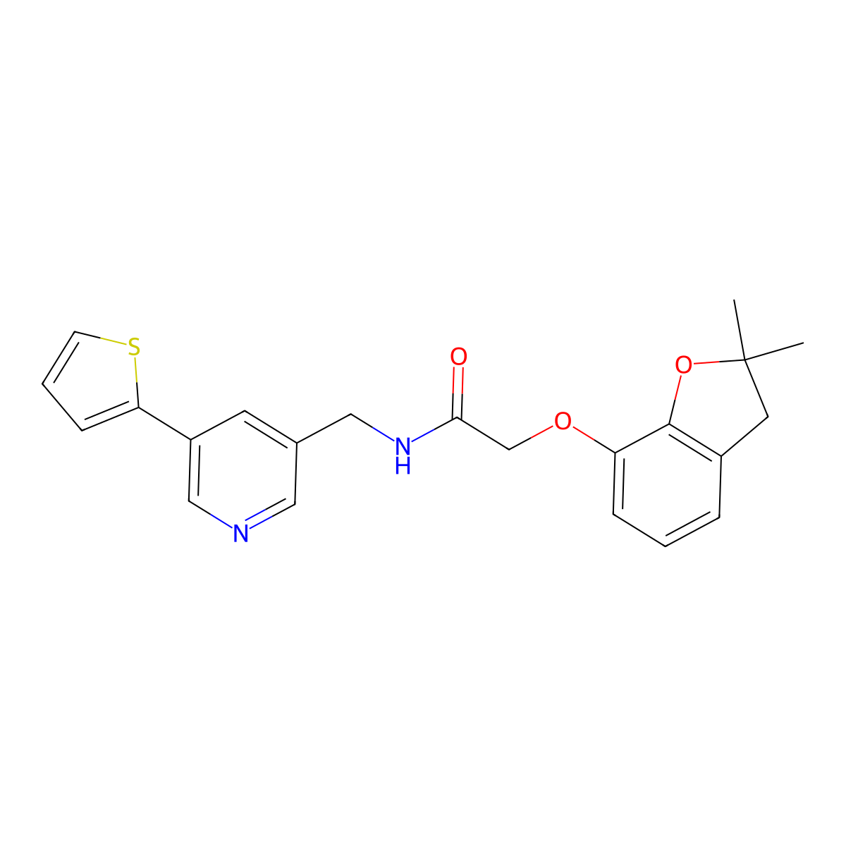 2-((2,2-dimethyl-2,3-dihydrobenzofuran-7-yl)oxy)-N-((5-(thiophen-2-yl)pyridin-3-yl)methyl)acetamide molecular structure, CAS 2034442-24-3