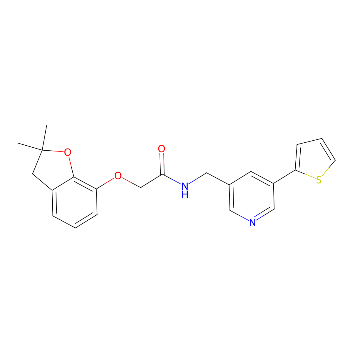 2-((2,2-dimethyl-2,3-dihydrobenzofuran-7-yl)oxy)-N-((5-(thiophen-2-yl)pyridin-3-yl)methyl)acetamide molecular structure, CAS 2034442-24-3