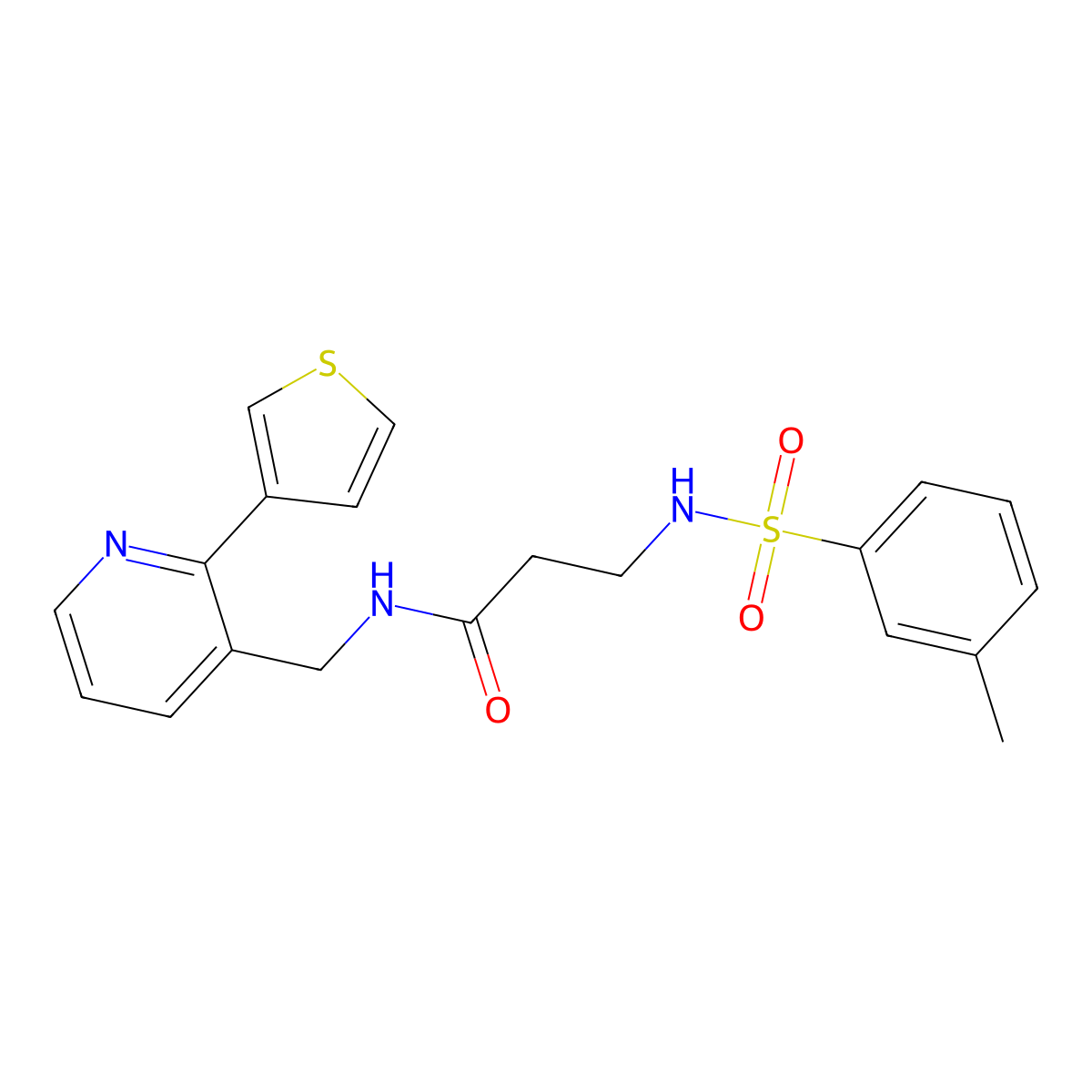 3-(3-methylphenylsulfonamido)-N-((2-(thiophen-3-yl)pyridin-3-yl)methyl)propanamide molecular structure, CAS 2034442-27-6