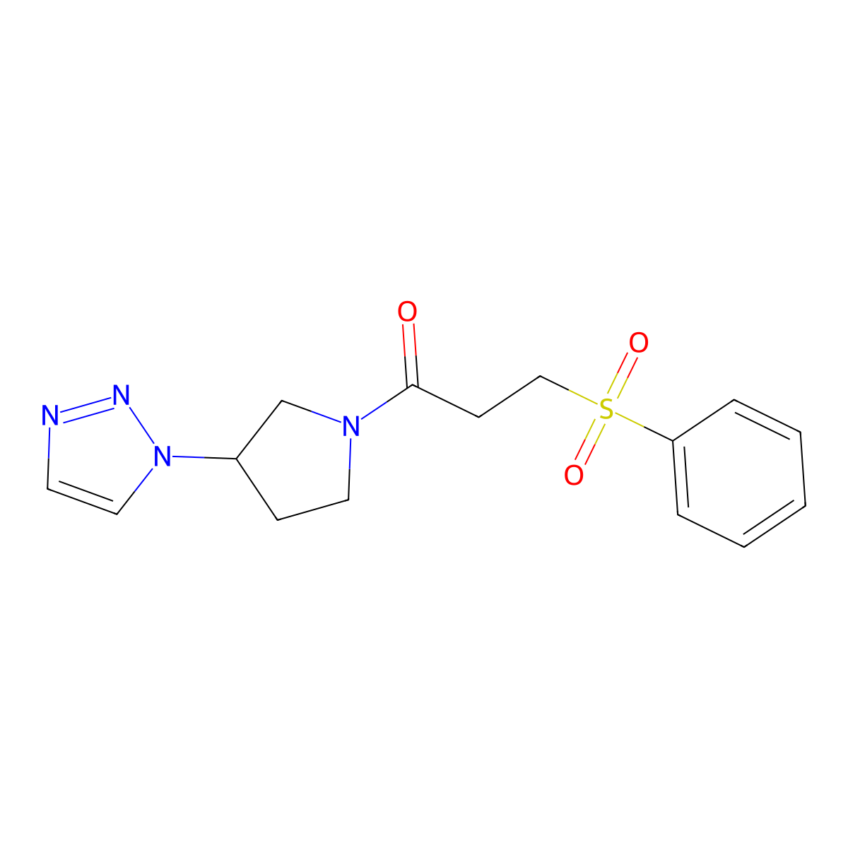 1-(3-(1H-1,2,3-triazol-1-yl)pyrrolidin-1-yl)-3-(phenylsulfonyl)propan-1-one molecular structure, CAS 2034442-32-3