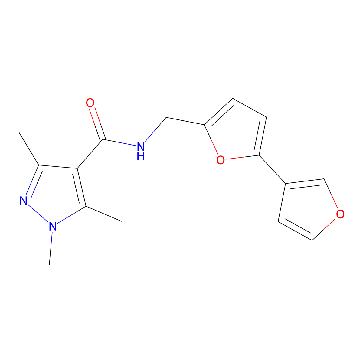 N-([2,3'-bifuran]-5-ylmethyl)-1,3,5-trimethyl-1H-pyrazole-4-carboxamide molecular structure, CAS 2034442-34-5