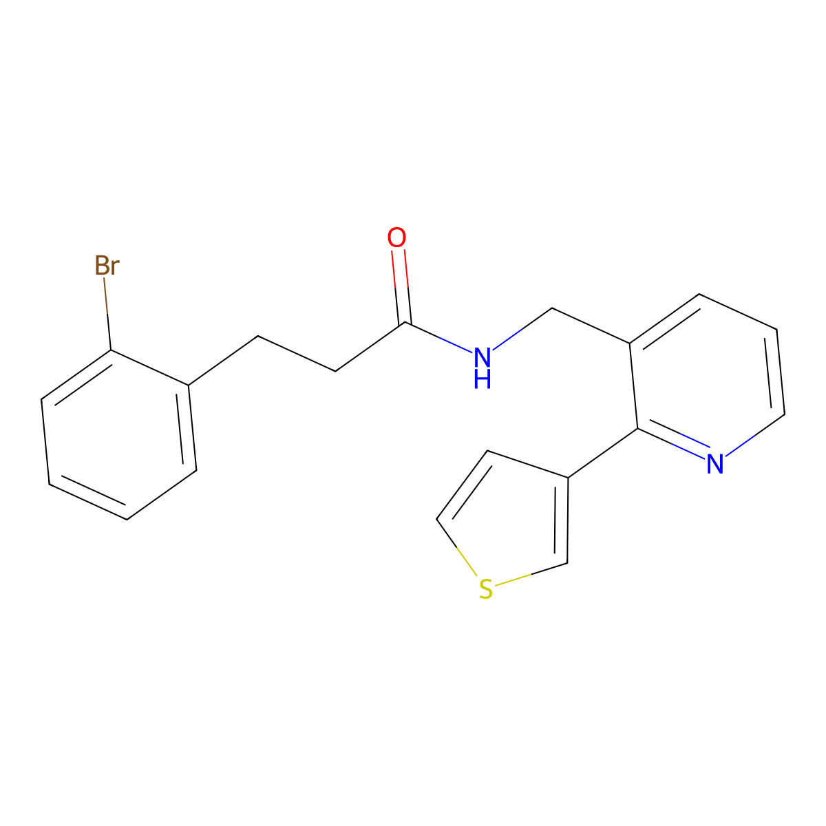 3-(2-bromophenyl)-N-((2-(thiophen-3-yl)pyridin-3-yl)methyl)propanamide molecular structure, CAS 2034442-36-7