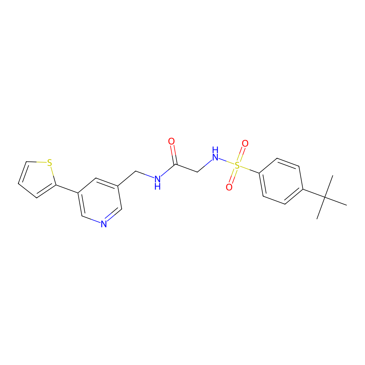 2-(4-(tert-butyl)phenylsulfonamido)-N-((5-(thiophen-2-yl)pyridin-3-yl)methyl)acetamide molecular structure, CAS 2034442-37-8