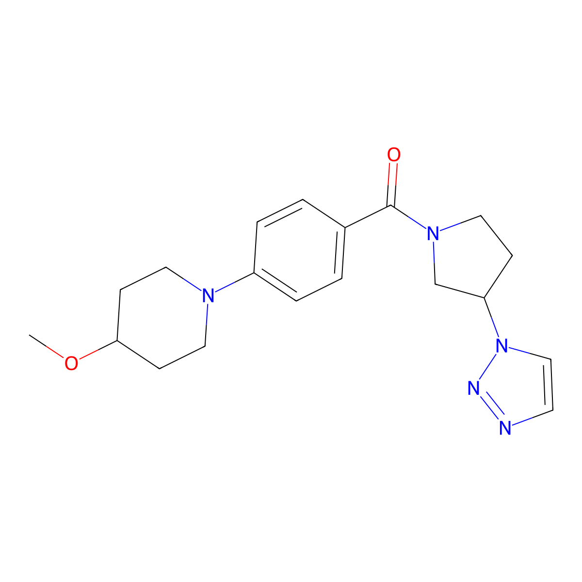 (3-(1H-1,2,3-triazol-1-yl)pyrrolidin-1-yl)(4-(4-methoxypiperidin-1-yl)phenyl)methanone molecular structure, CAS 2034442-38-9