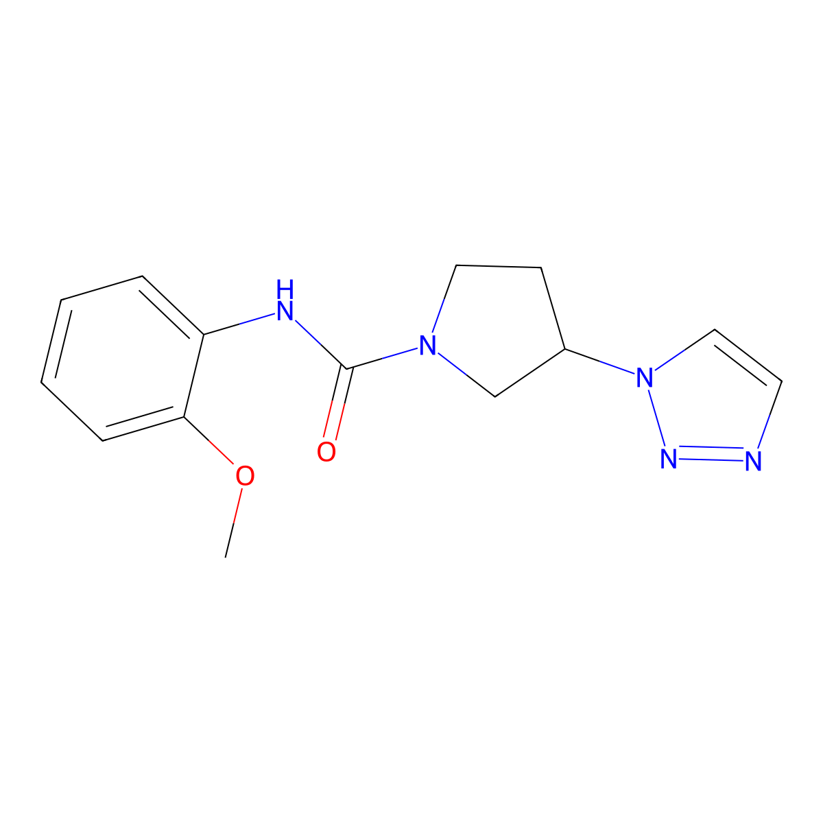 N-(2-methoxyphenyl)-3-(1H-1,2,3-triazol-1-yl)pyrrolidine-1-carboxamide molecular structure, CAS 2034442-44-7