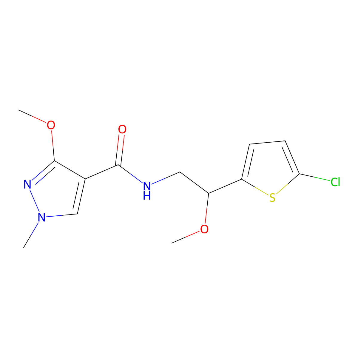 N-[2-(5-chlorothiophen-2-yl)-2-methoxyethyl]-3-methoxy-1-methyl-1H-pyrazole-4-carboxamide molecular structure, CAS 2034442-47-0