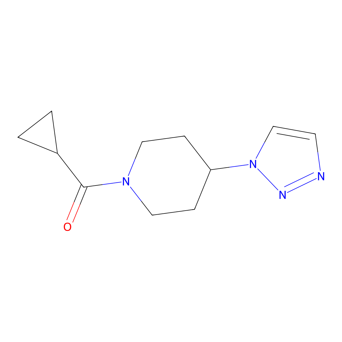 (4-(1H-1,2,3-triazol-1-yl)piperidin-1-yl)(cyclopropyl)methanone molecular structure, CAS 2034442-48-1