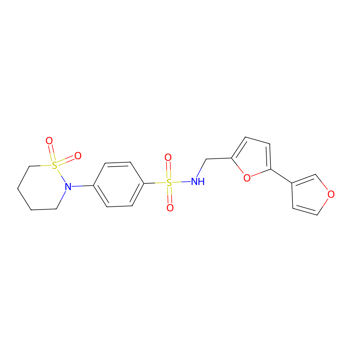 N-({[2,3'-bifuran]-5-yl}methyl)-4-(1,1-dioxo-1lambda6,2-thiazinan-2-yl)benzene-1-sulfonamide molecular structure, CAS 2034442-51-6