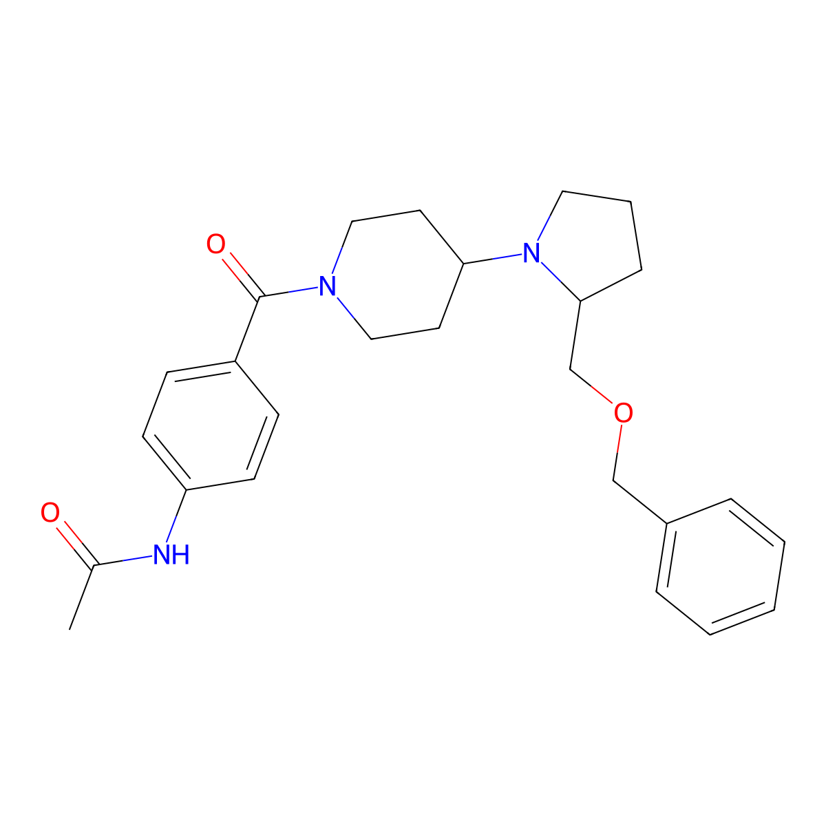 N-(4-(4-(2-((benzyloxy)methyl)pyrrolidin-1-yl)piperidine-1-carbonyl)phenyl)acetamide molecular structure, CAS 2034442-63-0