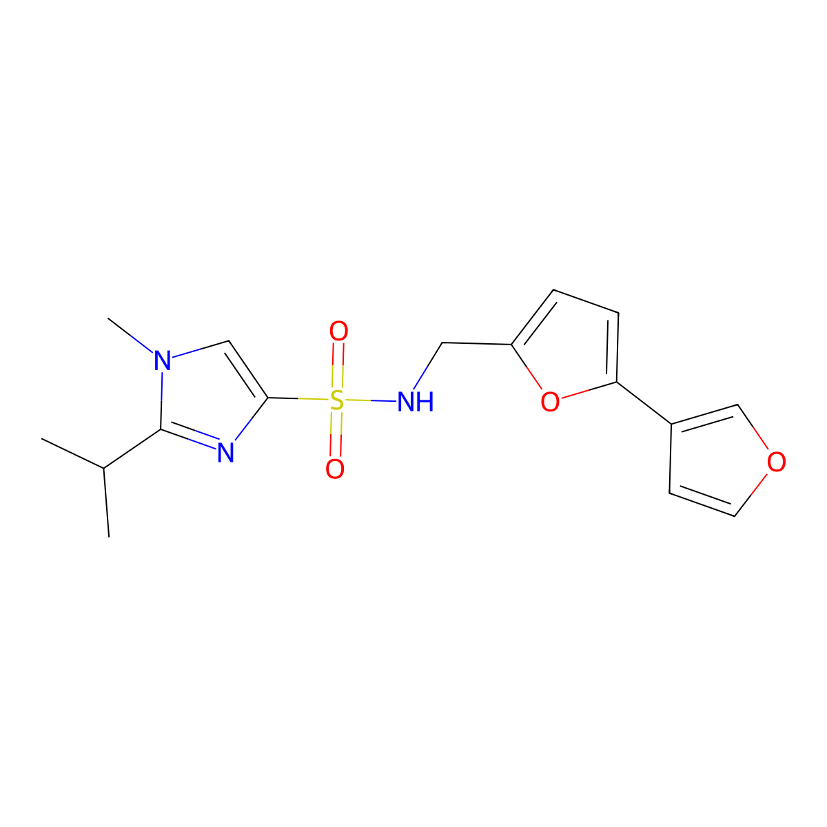 N-({[2,3'-bifuran]-5-yl}methyl)-1-methyl-2-(propan-2-yl)-1H-imidazole-4-sulfonamide molecular structure, CAS 2034442-64-1