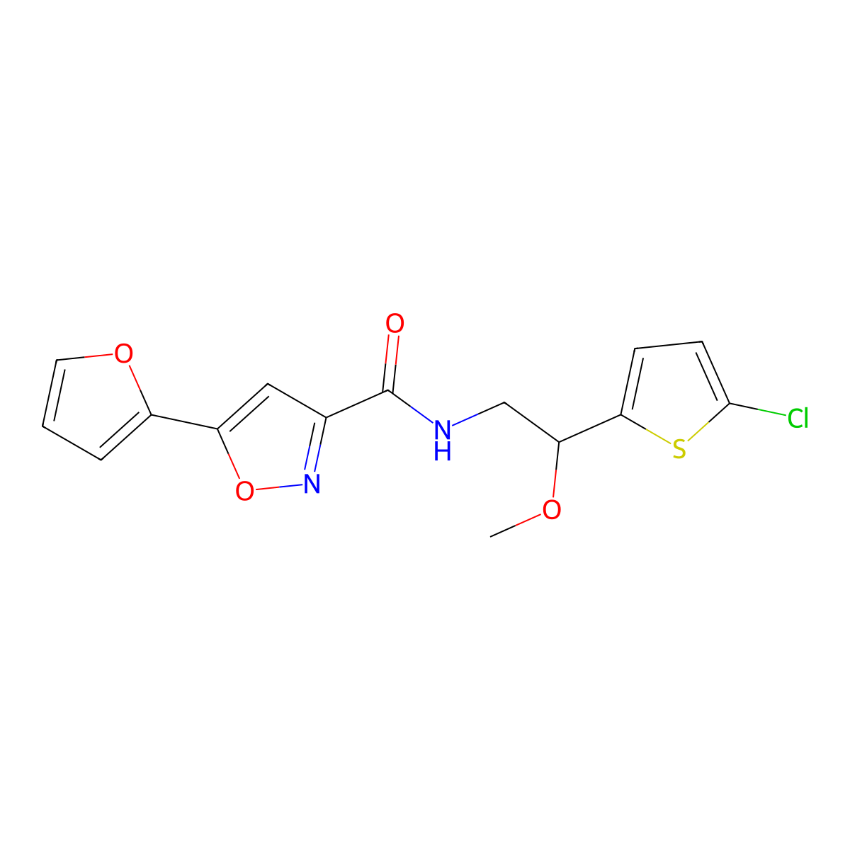 N-(2-(5-chlorothiophen-2-yl)-2-methoxyethyl)-5-(furan-2-yl)isoxazole-3-carboxamide molecular structure, CAS 2034442-65-2