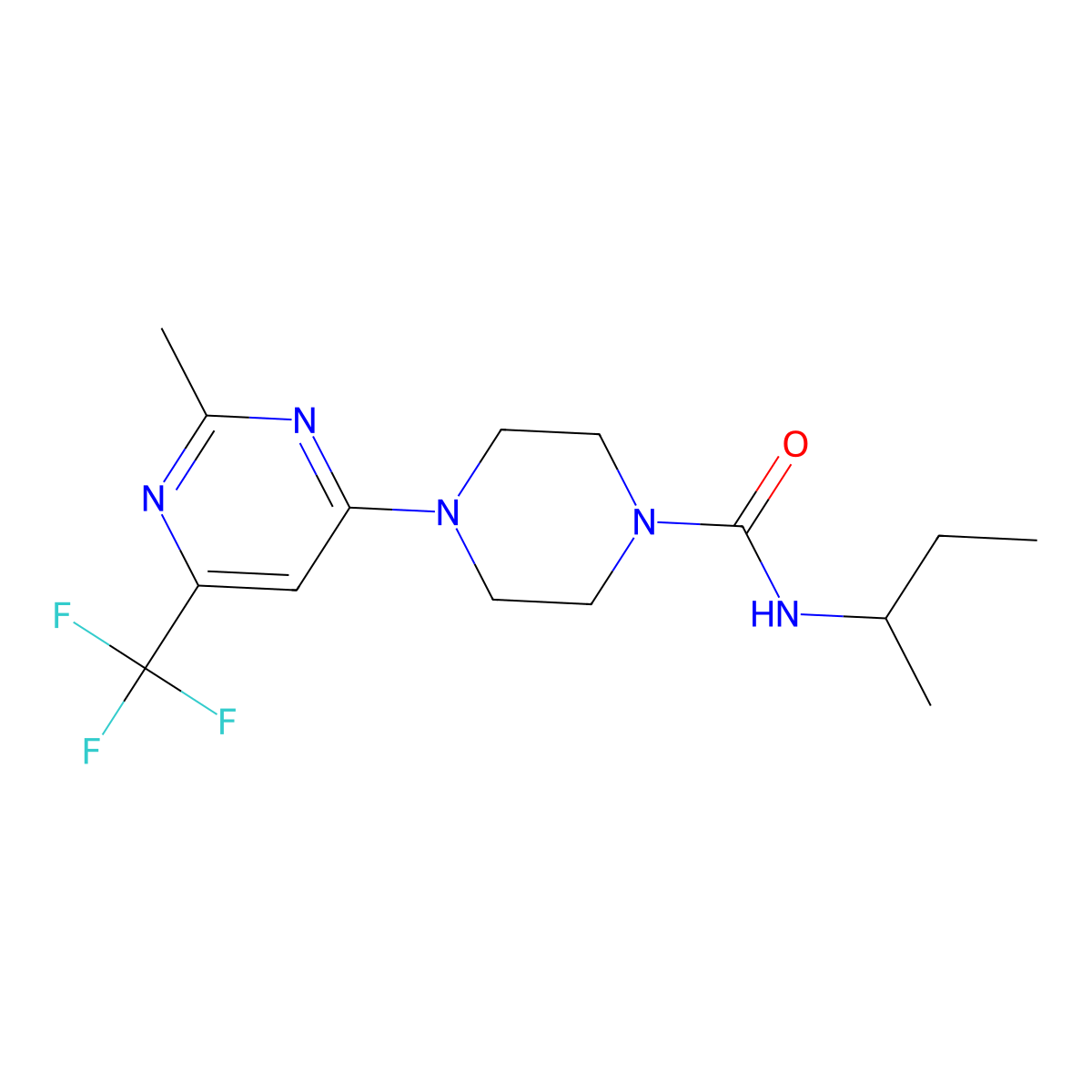 N-(sec-butyl)-4-(2-methyl-6-(trifluoromethyl)pyrimidin-4-yl)piperazine-1-carboxamide molecular structure, CAS 2034442-66-3