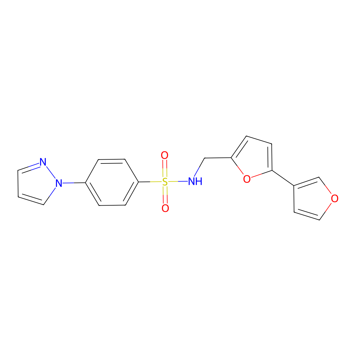 N-({[2,3'-bifuran]-5-yl}methyl)-4-(1H-pyrazol-1-yl)benzene-1-sulfonamide molecular structure, CAS 2034442-68-5