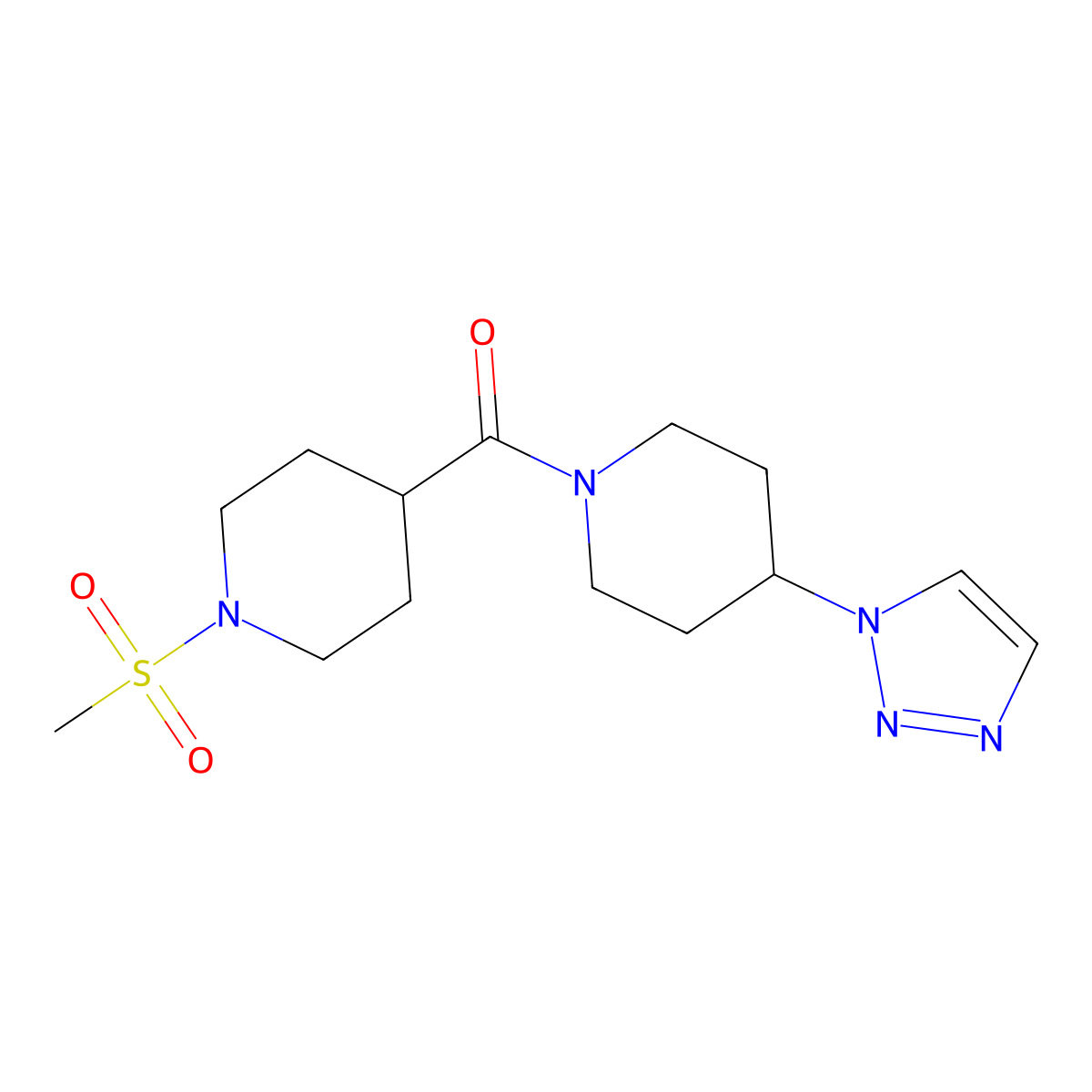 (4-(1H-1,2,3-triazol-1-yl)piperidin-1-yl)(1-(methylsulfonyl)piperidin-4-yl)methanone molecular structure, CAS 2034442-69-6