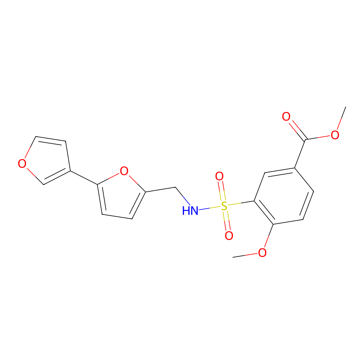 Methyl 3-[({[2,3'-bifuran]-5-yl}methyl)sulfamoyl]-4-methoxybenzoate molecular structure, CAS 2034442-72-1
