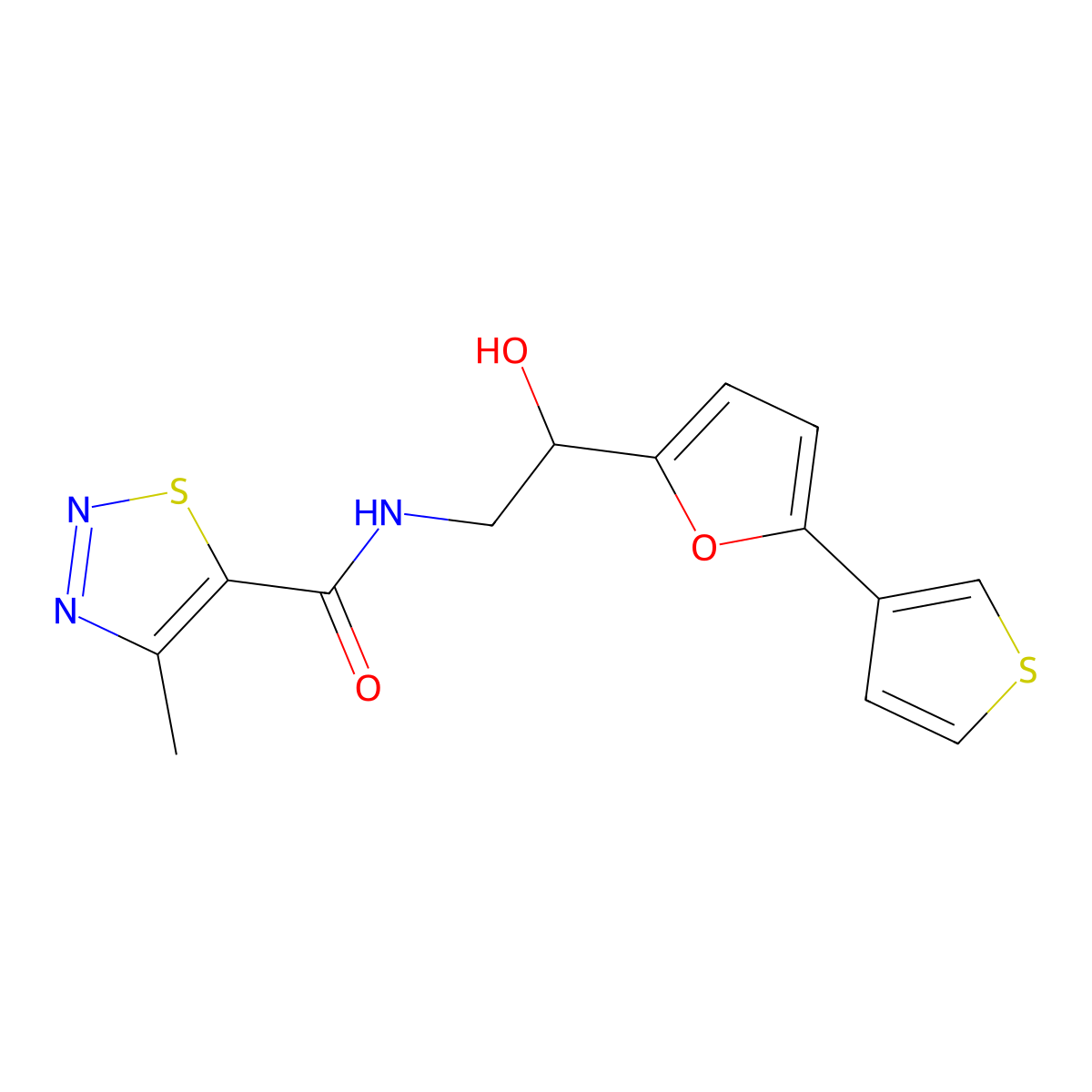 N-{2-hydroxy-2-[5-(thiophen-3-yl)furan-2-yl]ethyl}-4-methyl-1,2,3-thiadiazole-5-carboxamide molecular structure, CAS 2034442-89-0