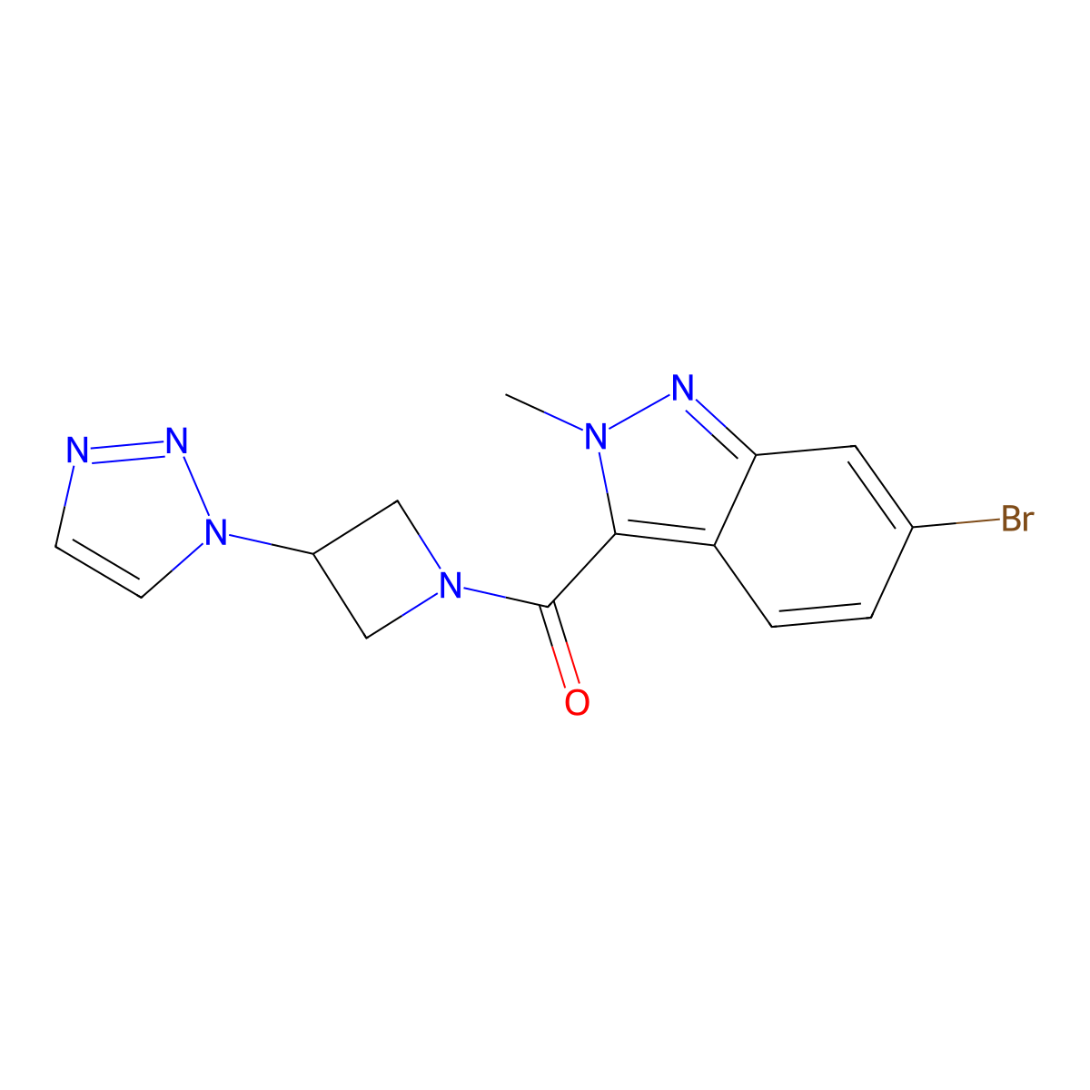 (3-(1H-1,2,3-triazol-1-yl)azetidin-1-yl)(6-bromo-2-methyl-2H-indazol-3-yl)methanone molecular structure, CAS 2034442-90-3