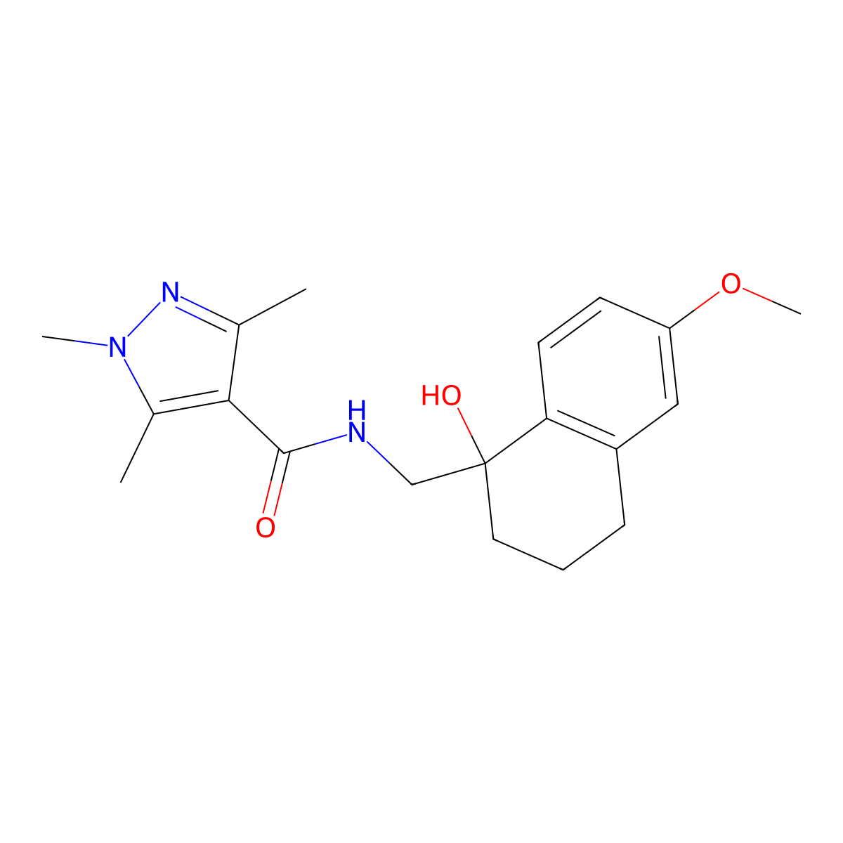 N-[(1-hydroxy-6-methoxy-1,2,3,4-tetrahydronaphthalen-1-yl)methyl]-1,3,5-trimethyl-1H-pyrazole-4-carboxamide molecular structure, CAS 2034442-92-5
