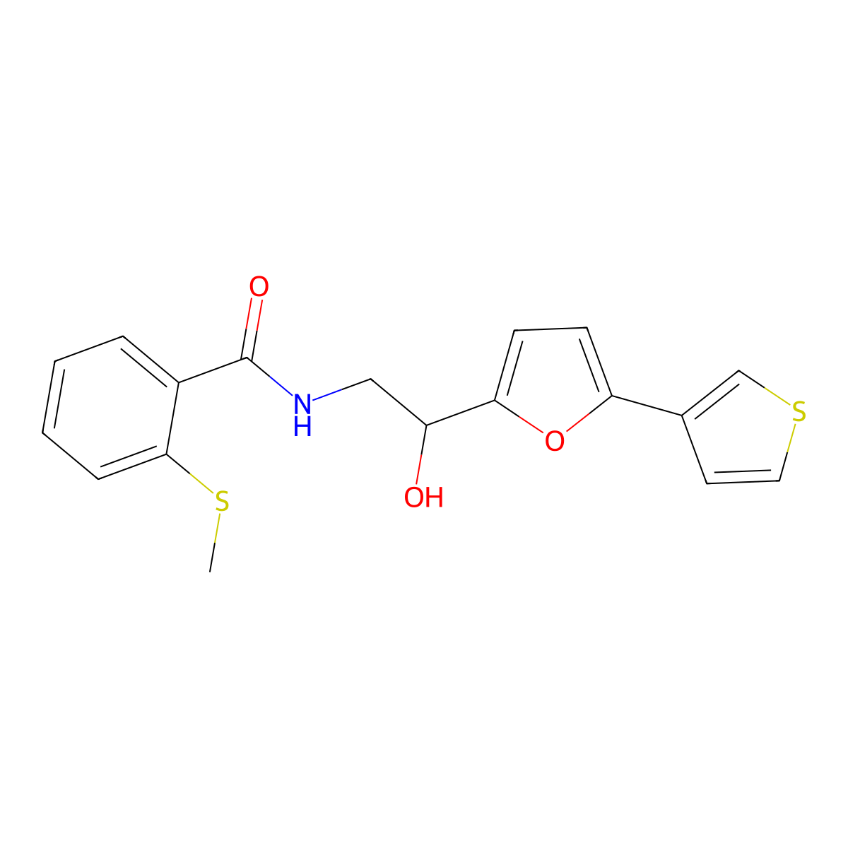 N-(2-hydroxy-2-(5-(thiophen-3-yl)furan-2-yl)ethyl)-2-(methylthio)benzamide molecular structure, CAS 2034442-97-0