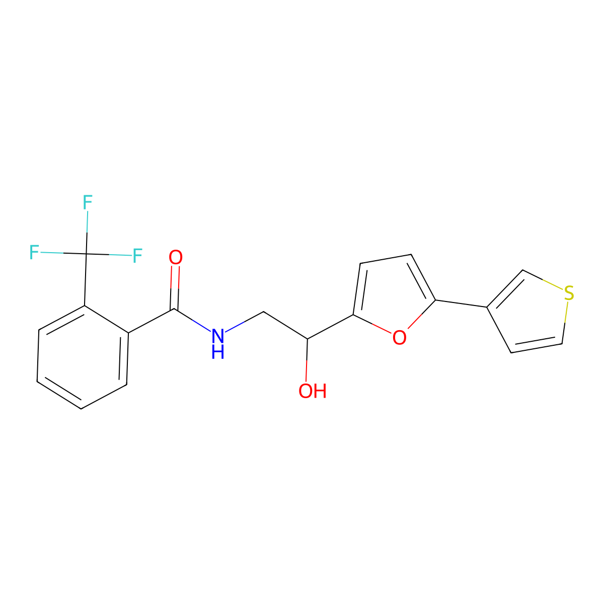 N-(2-hydroxy-2-(5-(thiophen-3-yl)furan-2-yl)ethyl)-2-(trifluoromethyl)benzamide molecular structure, CAS 2034443-07-5