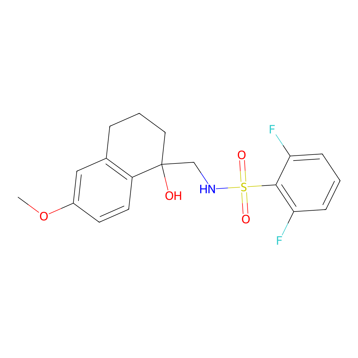 2,6-difluoro-N-((1-hydroxy-6-methoxy-1,2,3,4-tetrahydronaphthalen-1-yl)methyl)benzenesulfonamide molecular structure, CAS 2034443-08-6