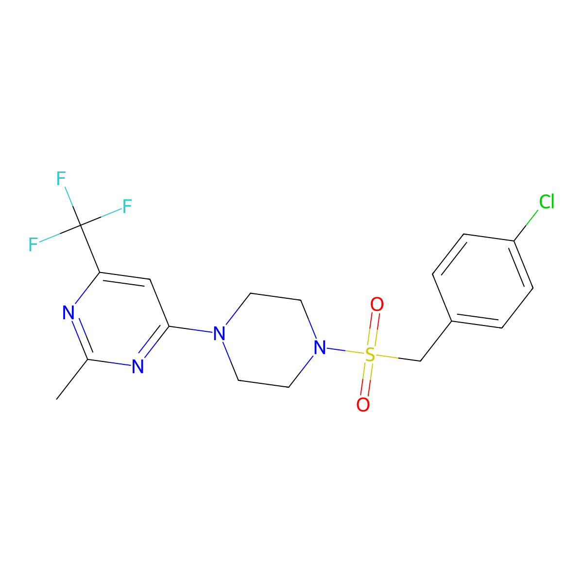 4-(4-((4-Chlorobenzyl)sulfonyl)piperazin-1-yl)-2-methyl-6-(trifluoromethyl)pyrimidine molecular structure, CAS 2034443-11-1