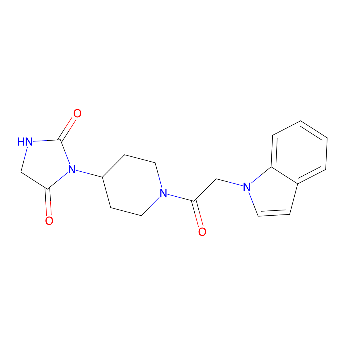 3-{1-[2-(1H-indol-1-yl)acetyl]piperidin-4-yl}imidazolidine-2,4-dione molecular structure, CAS 2034443-12-2