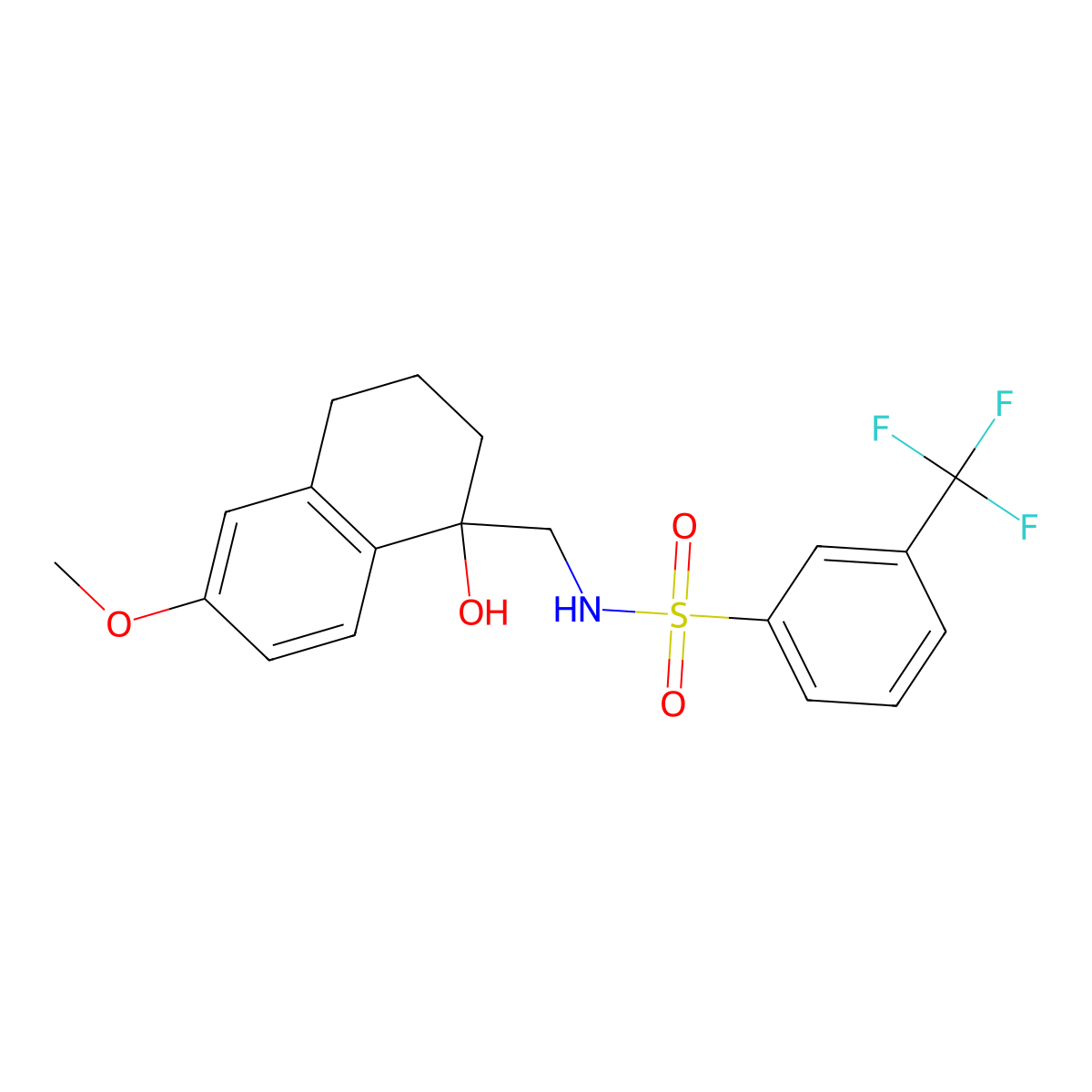 N-((1-hydroxy-6-methoxy-1,2,3,4-tetrahydronaphthalen-1-yl)methyl)-3-(trifluoromethyl)benzenesulfonamide molecular structure, CAS 2034443-19-9