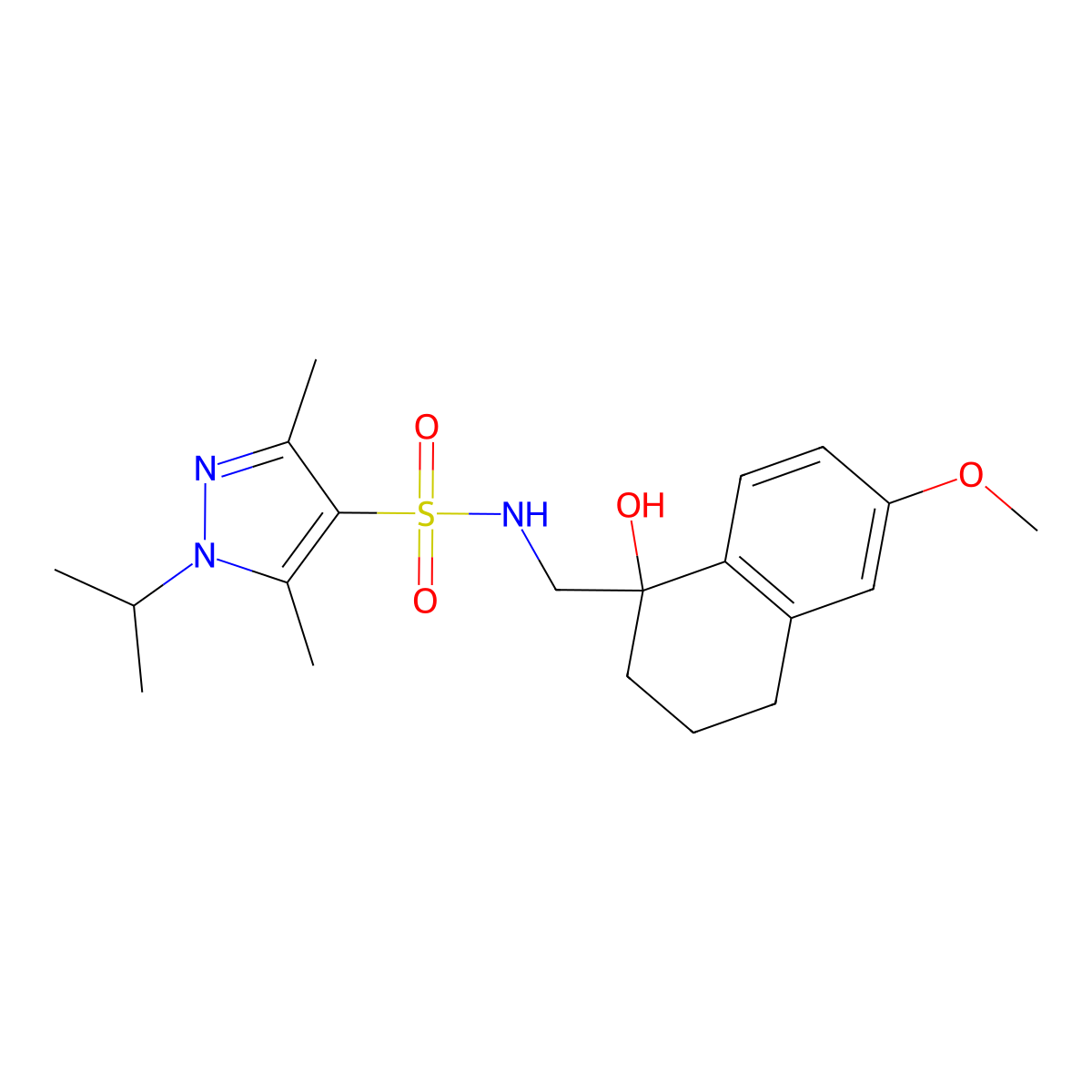 N-((1-hydroxy-6-methoxy-1,2,3,4-tetrahydronaphthalen-1-yl)methyl)-1-isopropyl-3,5-dimethyl-1H-pyrazole-4-sulfonamide molecular structure, CAS 2034443-24-6