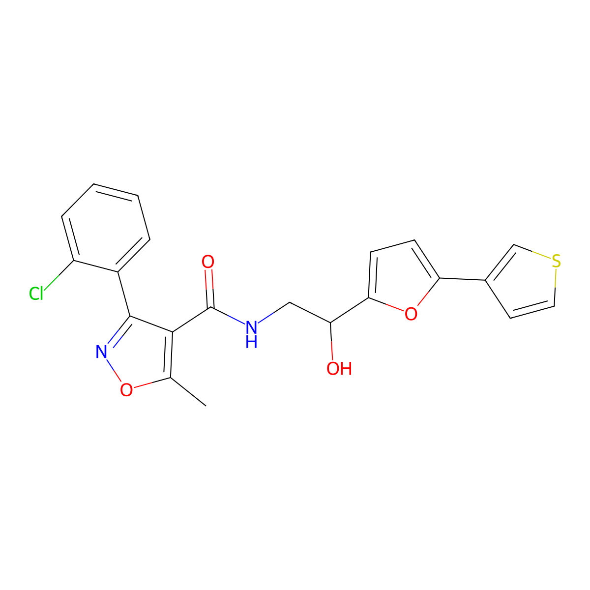 3-(2-chlorophenyl)-N-(2-hydroxy-2-(5-(thiophen-3-yl)furan-2-yl)ethyl)-5-methylisoxazole-4-carboxamide molecular structure, CAS 2034443-26-8