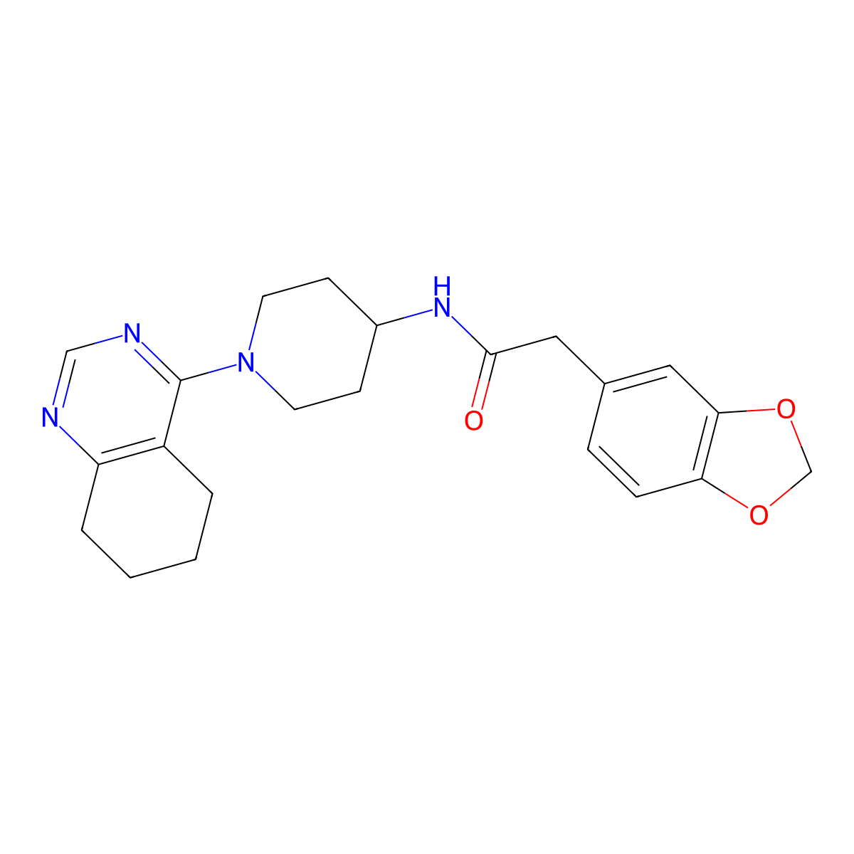 2-(benzo[d][1,3]dioxol-5-yl)-N-(1-(5,6,7,8-tetrahydroquinazolin-4-yl)piperidin-4-yl)acetamide molecular structure, CAS 2034443-28-0
