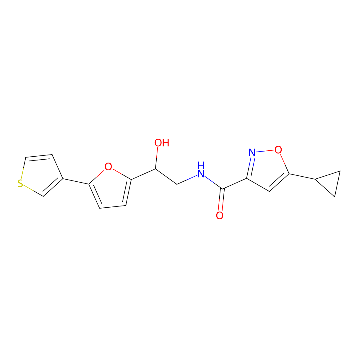 5-cyclopropyl-N-(2-hydroxy-2-(5-(thiophen-3-yl)furan-2-yl)ethyl)isoxazole-3-carboxamide molecular structure, CAS 2034443-29-1