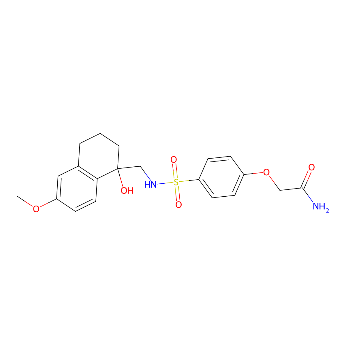 2-(4-(N-((1-hydroxy-6-methoxy-1,2,3,4-tetrahydronaphthalen-1-yl)methyl)sulfamoyl)phenoxy)acetamide molecular structure, CAS 2034443-30-4