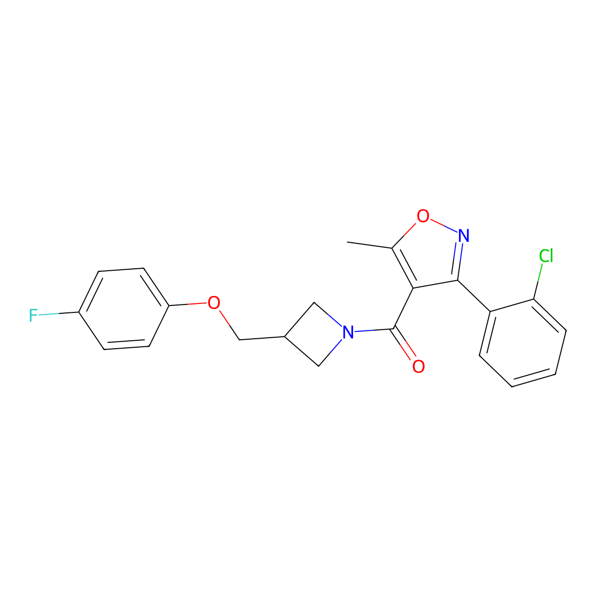 (3-(2-Chlorophenyl)-5-methylisoxazol-4-yl)(3-((4-fluorophenoxy)methyl)azetidin-1-yl)methanone molecular structure, CAS 2034443-31-5