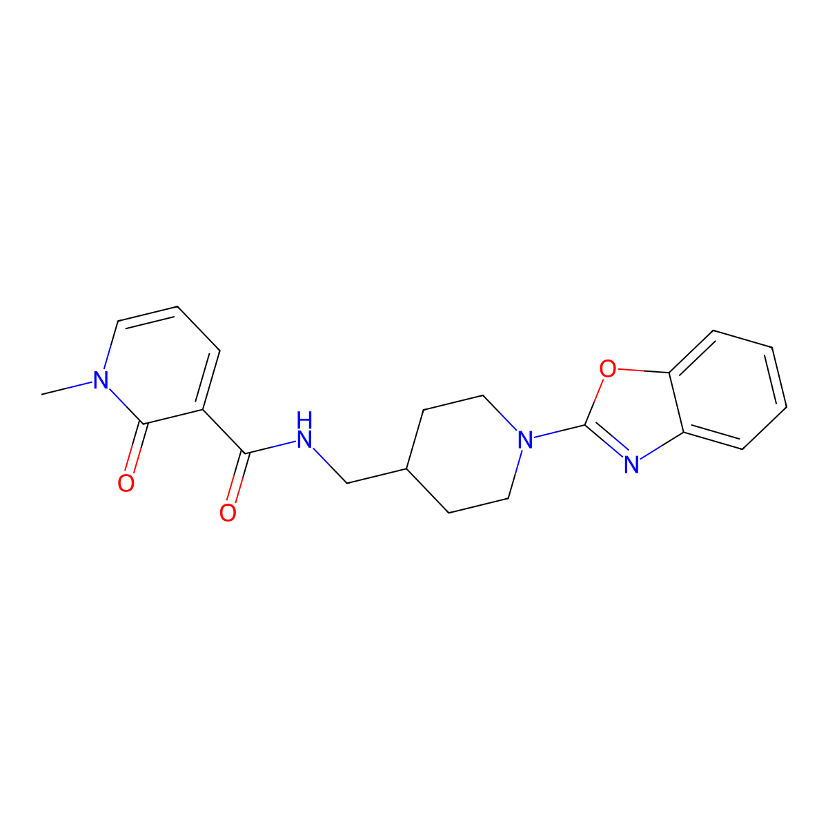 N-((1-(benzo[d]oxazol-2-yl)piperidin-4-yl)methyl)-1-methyl-2-oxo-1,2-dihydropyridine-3-carboxamide molecular structure, CAS 2034443-37-1